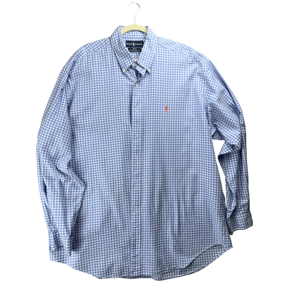 Vintage Ralph Lauren Blake Blue Gingham Button Down Shirt Oversized Boxy 90s XL